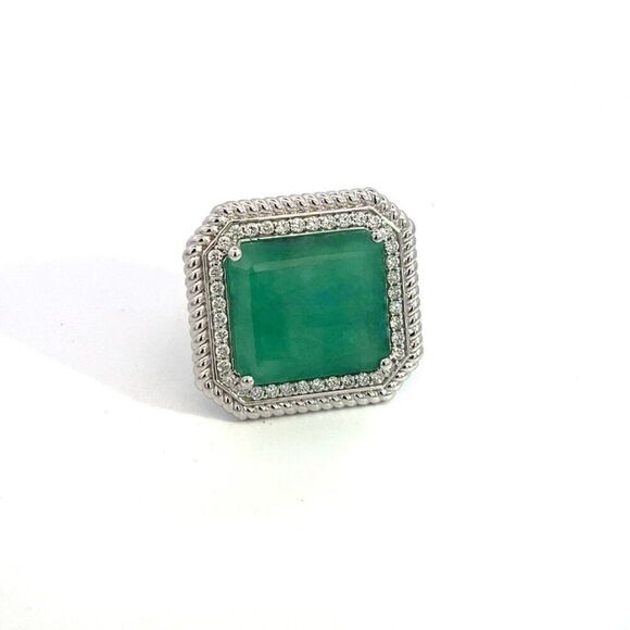 Natural Emerald Diamond Ring 6.25 14k W Gold 13.14 TCW Certified $9,775 402673 - Picture 3 of 13